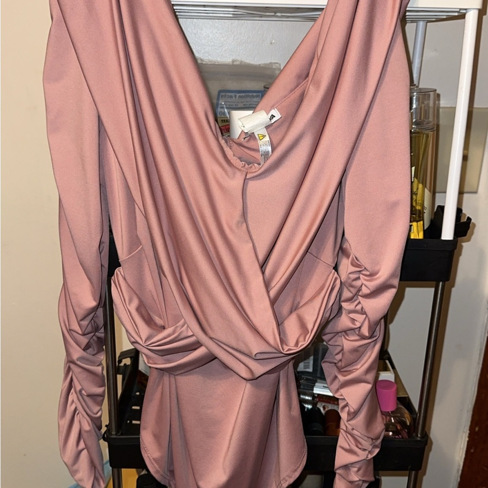 Elegant Pink Crossover Blouse